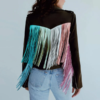 Women’s Rainbow Fringe Leather Jacket black color