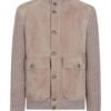 Women’s Taupe Suede Jacket with Knitted Sleeves