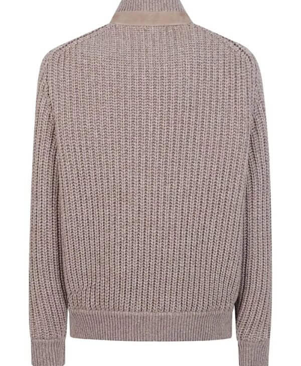 Women’s Taupe Suede Jacket with Knitted Sleeves back
