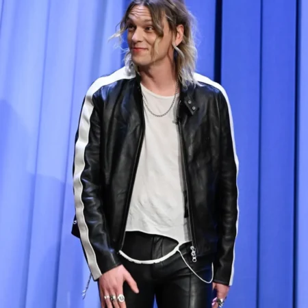 jamie campbell bower jimmy fallon Show Leather Jacket For Sale