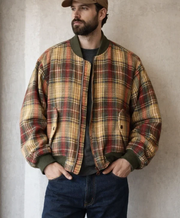 1980s emporio armani plaid bomber jacket