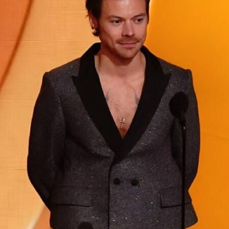 68th GRAMMY Awards Harry Styles Gray Cropped Blazer front