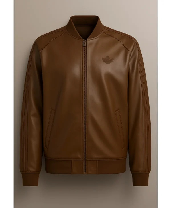 Adidas Originals 2026 Brown Leather Bomber Jacket