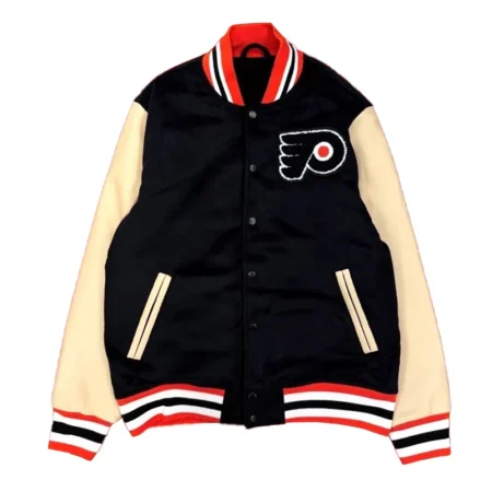 Black and Beige Philadelphia Flyers Varsity Jacket front