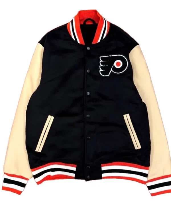 Black and Beige Philadelphia Flyers Varsity Jacket front
