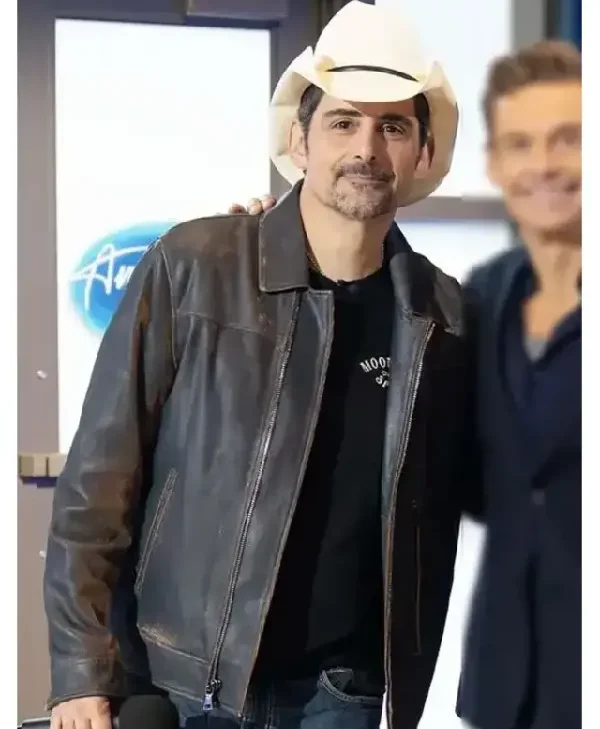 Brad Paisley American Idol S24 brown Leather Jacket