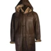 Brent Hook Closure Chocolate Brown Hooded Leather Coat