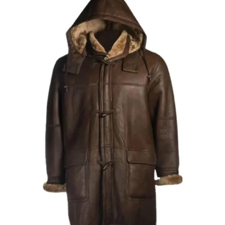 Brent Hook Closure Chocolate Brown Hooded Leather Coat