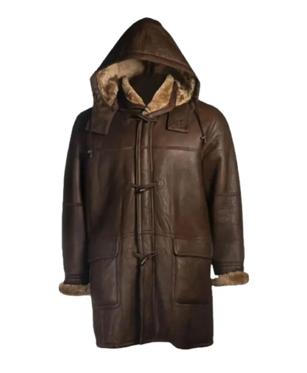Brent Hook Closure Chocolate Brown Hooded Leather Coat