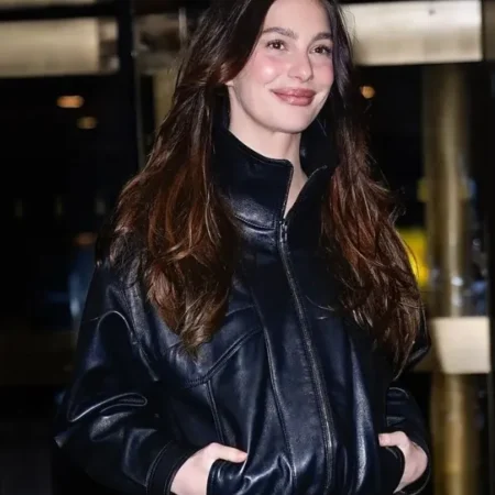 Camila Morrone NYC 2026 Leather Jacket front