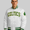 Celtics White Satin Bomber Jacket