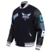 Charlotte Hornets Script Tail Black Wool & Leather Varsity Jacket