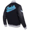 Charlotte Hornets Script Tail Black Wool & Leather Varsity Jacket back