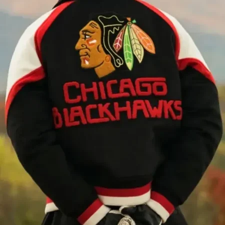 Chicago Blackhawks Centennial Season Varsity Jacket back