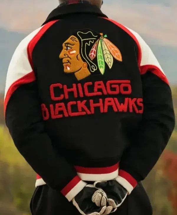 Chicago Blackhawks Centennial Season Varsity Jacket back