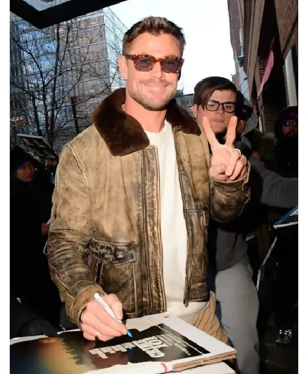 Chris Hemsworth NYC Leather Aviator Jacket
