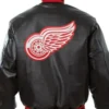 Detroit Red Wings Black Leather Bomber Jacket back