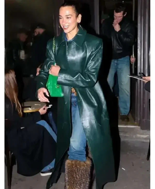 Dua Lipa 2026 Green Leather Coat