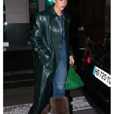 Dua Lipa 2026 Green Leather Coat for sale
