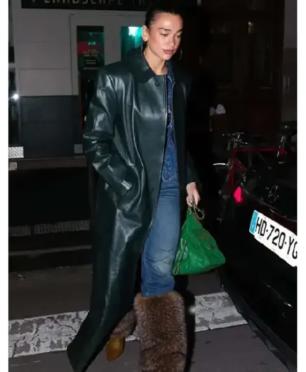 Dua Lipa 2026 Green Leather Coat for sale