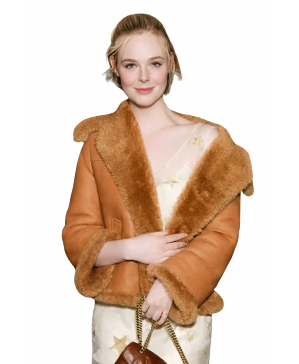 Elle Fanning Brown Leather Jacket