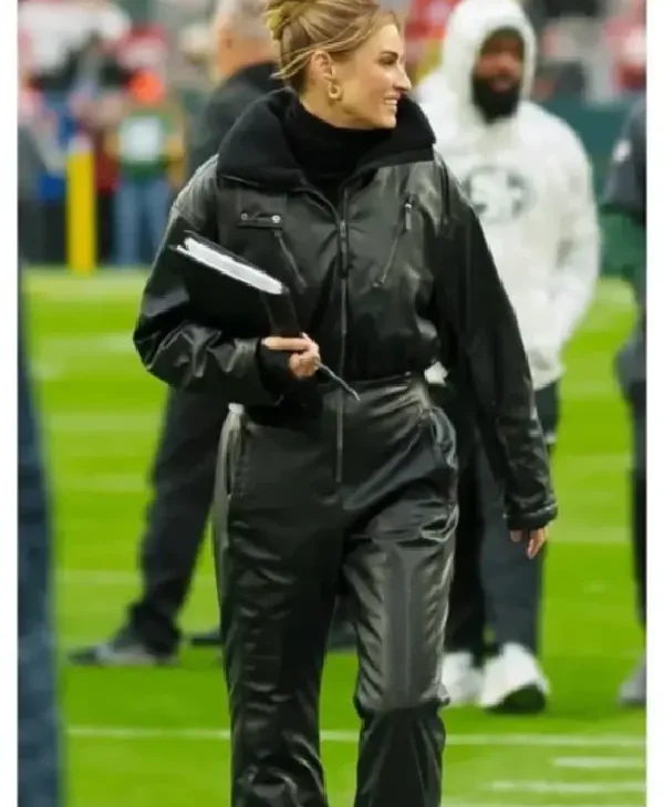 Erin Andrews Black Leather Jumpsuit front