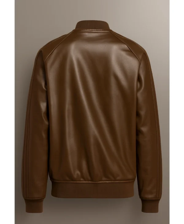 Get Adidas Originals 2026 Brown Leather Bomber Jacket