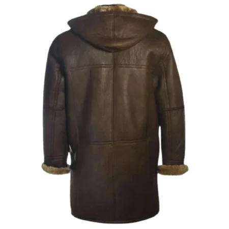 Get Brent Hook Closure Chocolate Brown Hooded Leather Coat