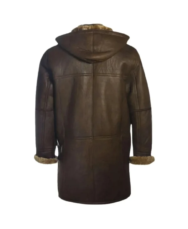 Get Brent Hook Closure Chocolate Brown Hooded Leather Coat