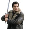 Highlander Henry Cavill Shearling Leather Long Coat close