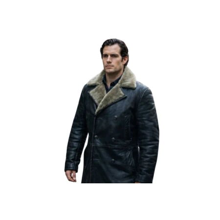Highlander Henry Cavill Shearling Leather Long Coat front