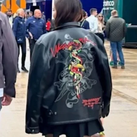 Holly Ramsay black leather jacket