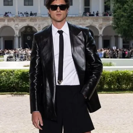 Jacob Elordi Black Leather Blazer
