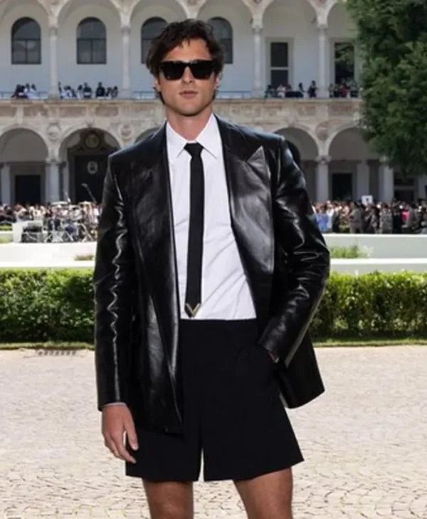 Jacob Elordi Black Leather Blazer