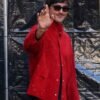 Jacob Elordi red suede chore jacket
