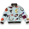 Jeff Hamilton NFL Collage Wool Blue Leather Jacket