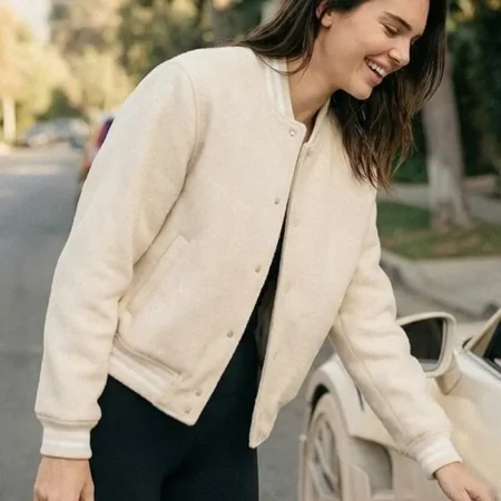 Kendal Jenner Cream Bomber Jacket