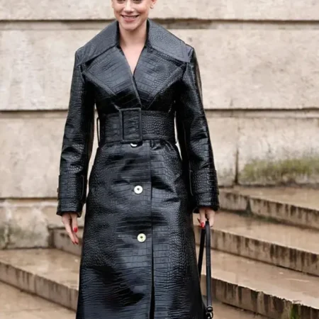 Lili Reinhart Black Leather Coat PFW 2026
