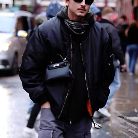 London 2026 Timothee Chalamet Black Bomber Jacket