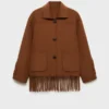 Mango Fringe Brown Jacket SAle