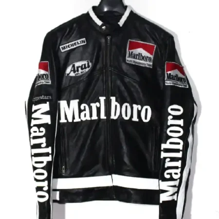 Marlboro Leather Motorcycle Racing Black Jacket
