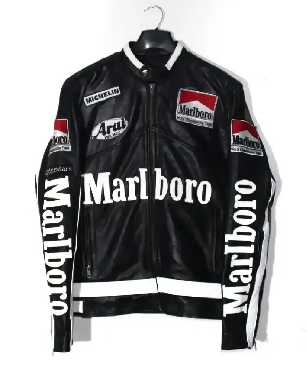 Marlboro Leather Motorcycle Racing Black Jacket