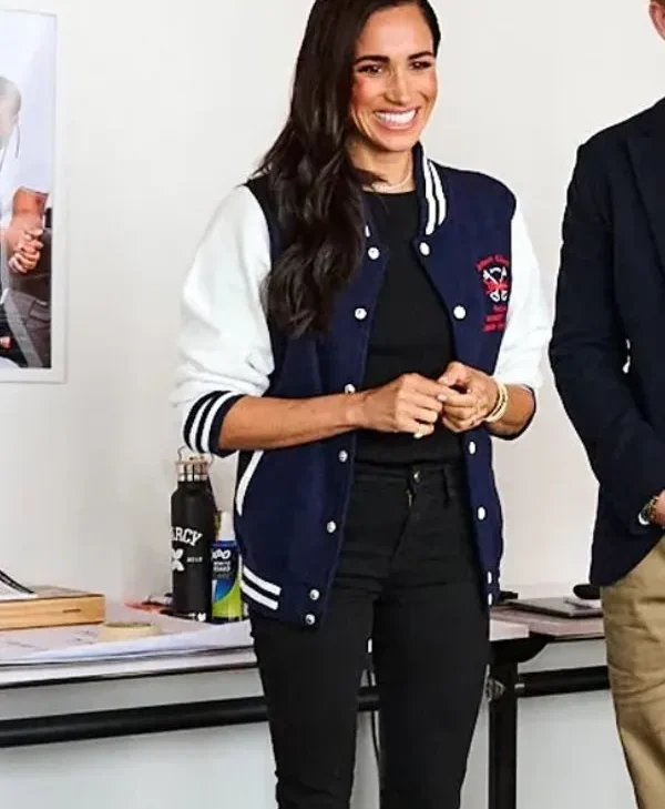 Meghan Markle Robert Clack Blue Varsity Jacket