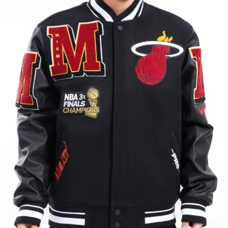 Miami Heat Mashup Logo Black Varsity Jacket