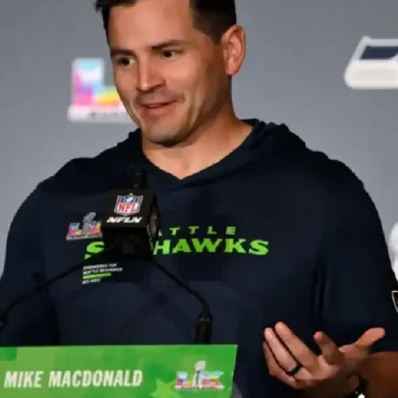 Mike Macdonald Super Bowl LX Press Conference Shirt front