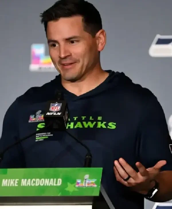 Mike Macdonald Super Bowl LX Press Conference Shirt front