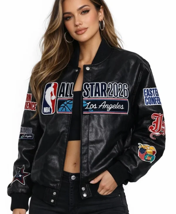NBA All-Star 2026 Black Leather Jacket front