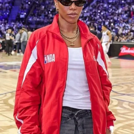NBA London Game Naomi Ackie Red Jacket