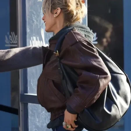 NYC 2026 Bella Hadid Brown 2026 Leather Jacket back