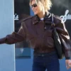 NYC 2026 Bella Hadid Brown Leather Jacket